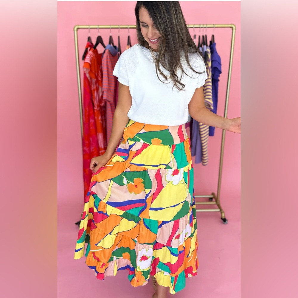 Easel Colorful Floral Midi Skirt